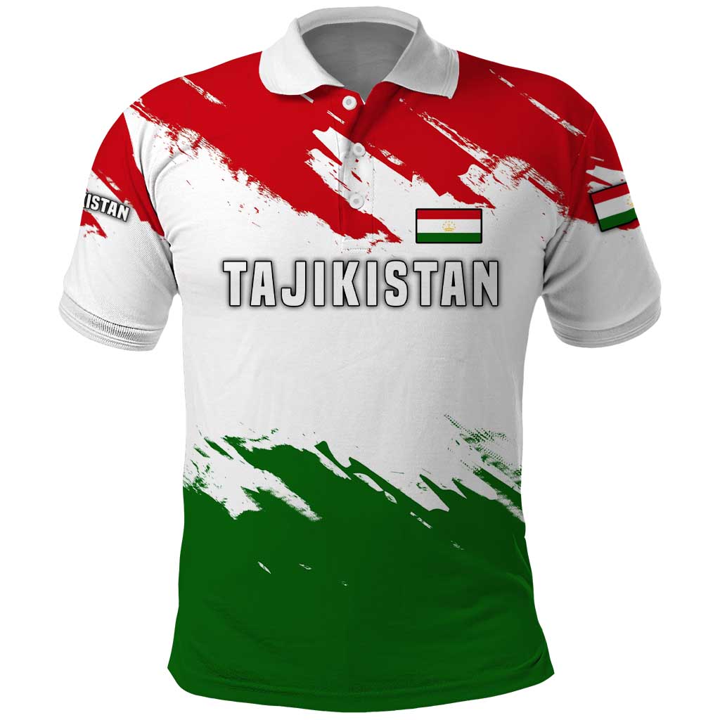 Tajikistan Polo Shirt Markhor with Red Green White Brushstroke Flag with Mountain Goat Design