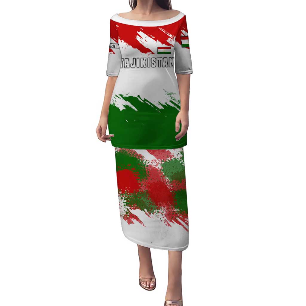 Tajikistan Puletasi Markhor with Red Green White Brushstroke Flag with Mountain Goat Design