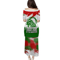 Tajikistan Puletasi Markhor with Red Green White Brushstroke Flag with Mountain Goat Design