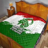 Tajikistan Quilt Markhor with Red Green White Brushstroke Flag with Mountain Goat Design