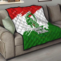 Tajikistan Quilt Markhor with Red Green White Brushstroke Flag with Mountain Goat Design