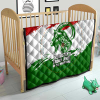 Tajikistan Quilt Markhor with Red Green White Brushstroke Flag with Mountain Goat Design