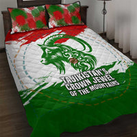 Tajikistan Quilt Bed Set Markhor with Red Green White Brushstroke Flag with Mountain Goat Design