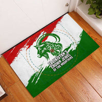 Tajikistan Rubber Doormat Markhor with Red Green White Brushstroke Flag with Mountain Goat Design