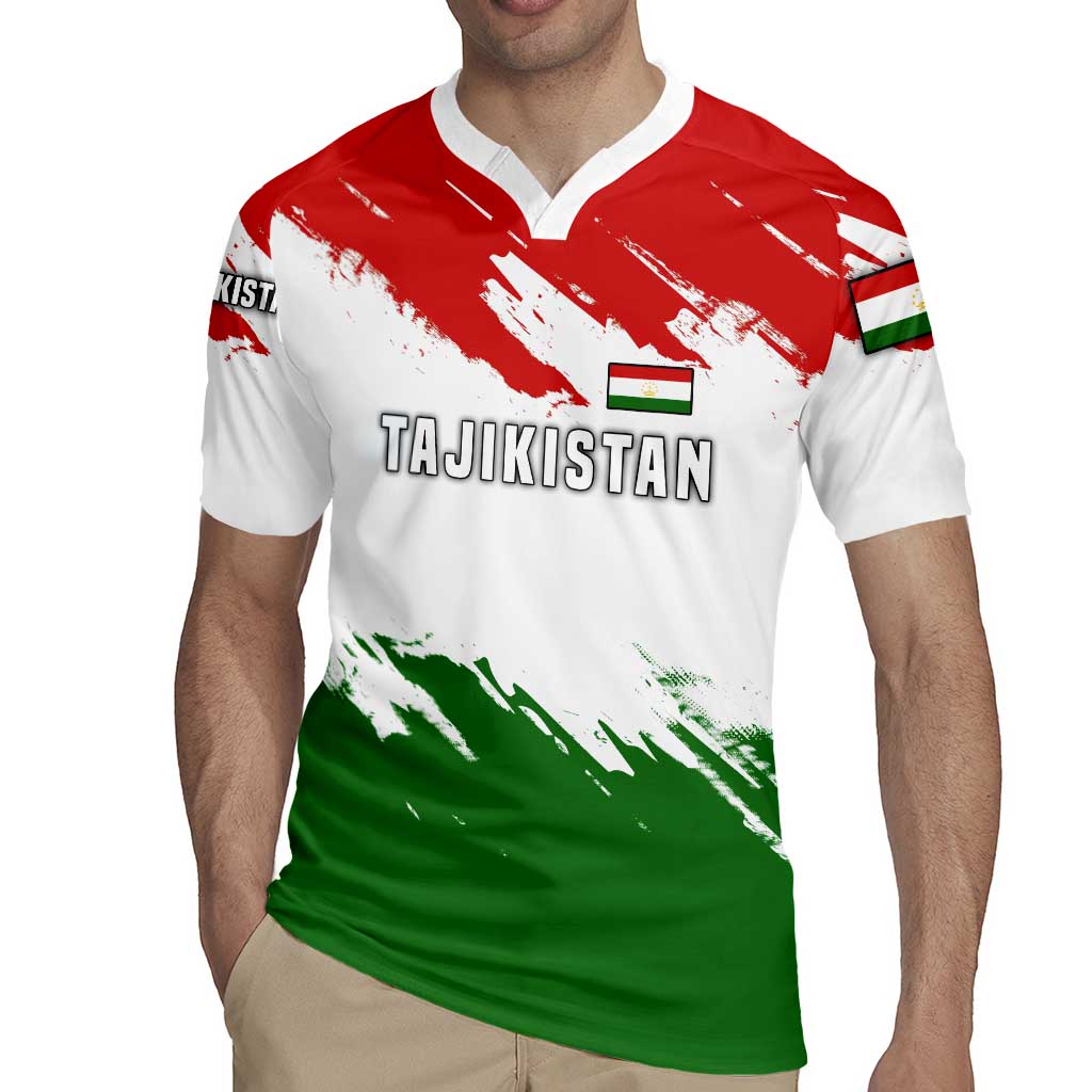 Tajikistan Rugby Jersey Markhor with Red Green White Brushstroke Flag with Mountain Goat Design