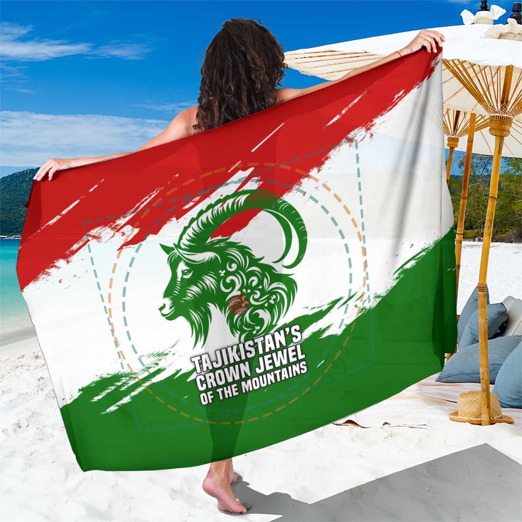 Tajikistan Sarong Markhor with Red Green White Brushstroke Flag with Mountain Goat Design