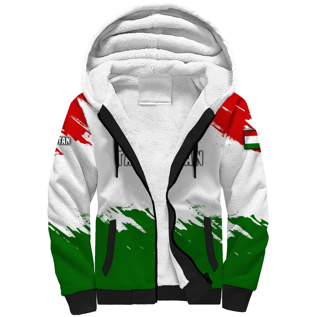 Tajikistan Sherpa Hoodie Markhor with Red Green White Brushstroke Flag with Mountain Goat Design