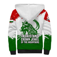 Tajikistan Sherpa Hoodie Markhor with Red Green White Brushstroke Flag with Mountain Goat Design