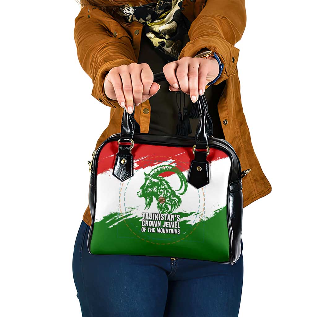 Tajikistan Shoulder Handbag Markhor with Red Green White Brushstroke Flag with Mountain Goat Design