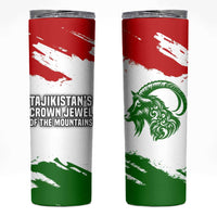 Tajikistan Skinny Tumbler Markhor with Red Green White Brushstroke Flag with Mountain Goat Design