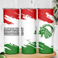 Tajikistan Skinny Tumbler Markhor with Red Green White Brushstroke Flag with Mountain Goat Design