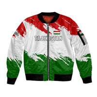 Tajikistan Sleeve Zip Bomber Jacket Markhor with Red Green White Brushstroke Flag with Mountain Goat Design