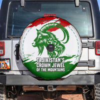 Tajikistan Spare Tire Cover Markhor with Red Green White Brushstroke Flag with Mountain Goat Design