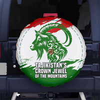 Tajikistan Spare Tire Cover Markhor with Red Green White Brushstroke Flag with Mountain Goat Design