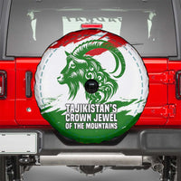 Tajikistan Spare Tire Cover Markhor with Red Green White Brushstroke Flag with Mountain Goat Design