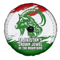 Tajikistan Spare Tire Cover Markhor with Red Green White Brushstroke Flag with Mountain Goat Design