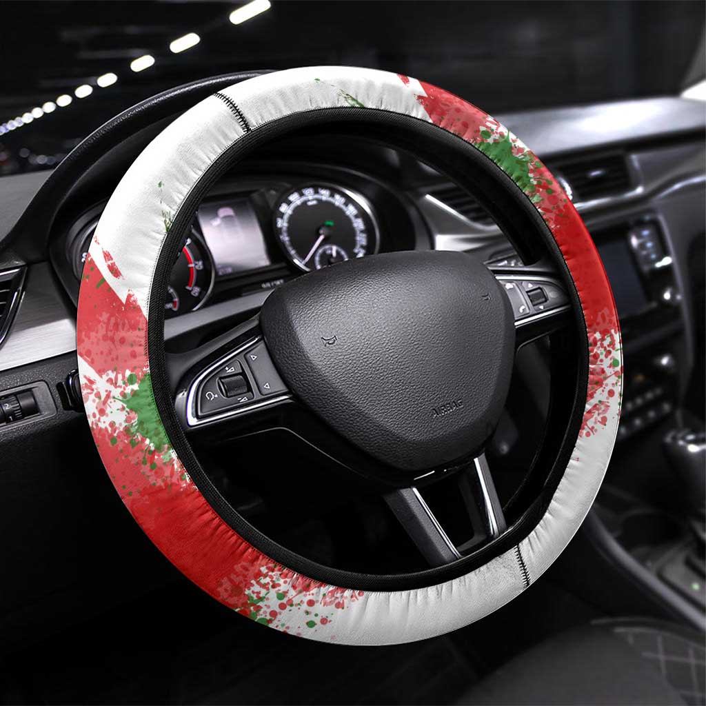 Tajikistan Steering Wheel Cover Markhor with Red Green White Brushstroke Flag with Mountain Goat Design