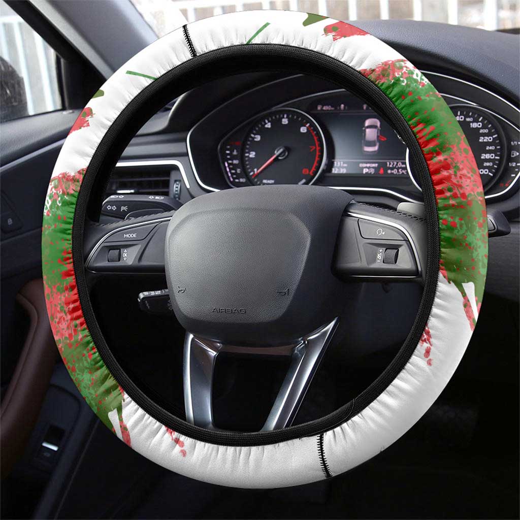 Tajikistan Steering Wheel Cover Markhor with Red Green White Brushstroke Flag with Mountain Goat Design