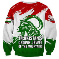 Tajikistan Sweatshirt Markhor with Red Green White Brushstroke Flag with Mountain Goat Design