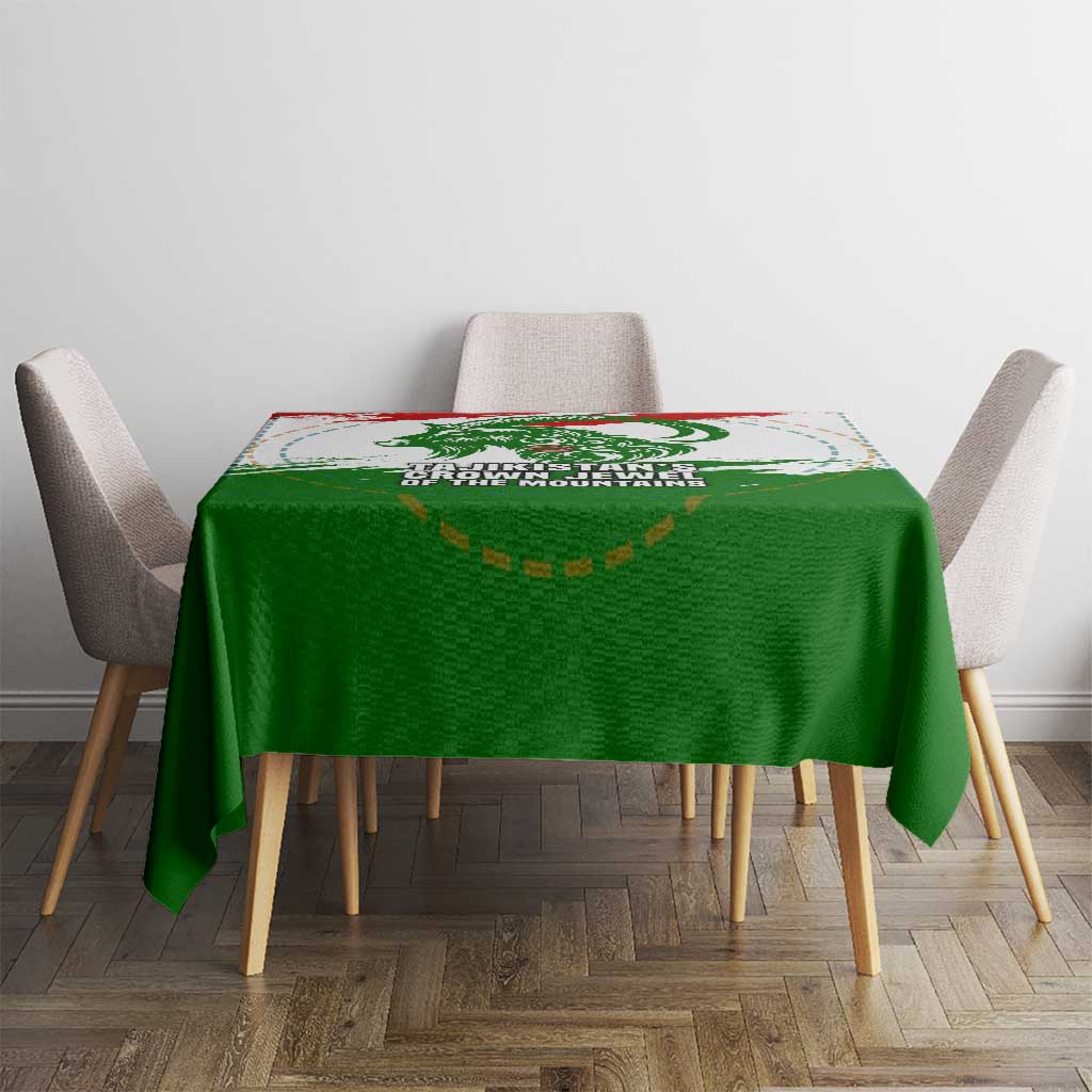 Tajikistan Tablecloth Markhor with Red Green White Brushstroke Flag with Mountain Goat Design