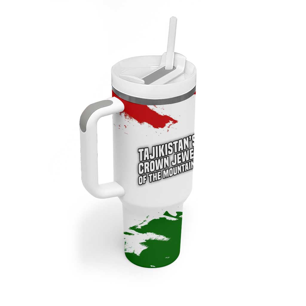 Tajikistan Tumbler With Handle Markhor with Red Green White Brushstroke Flag with Mountain Goat Design