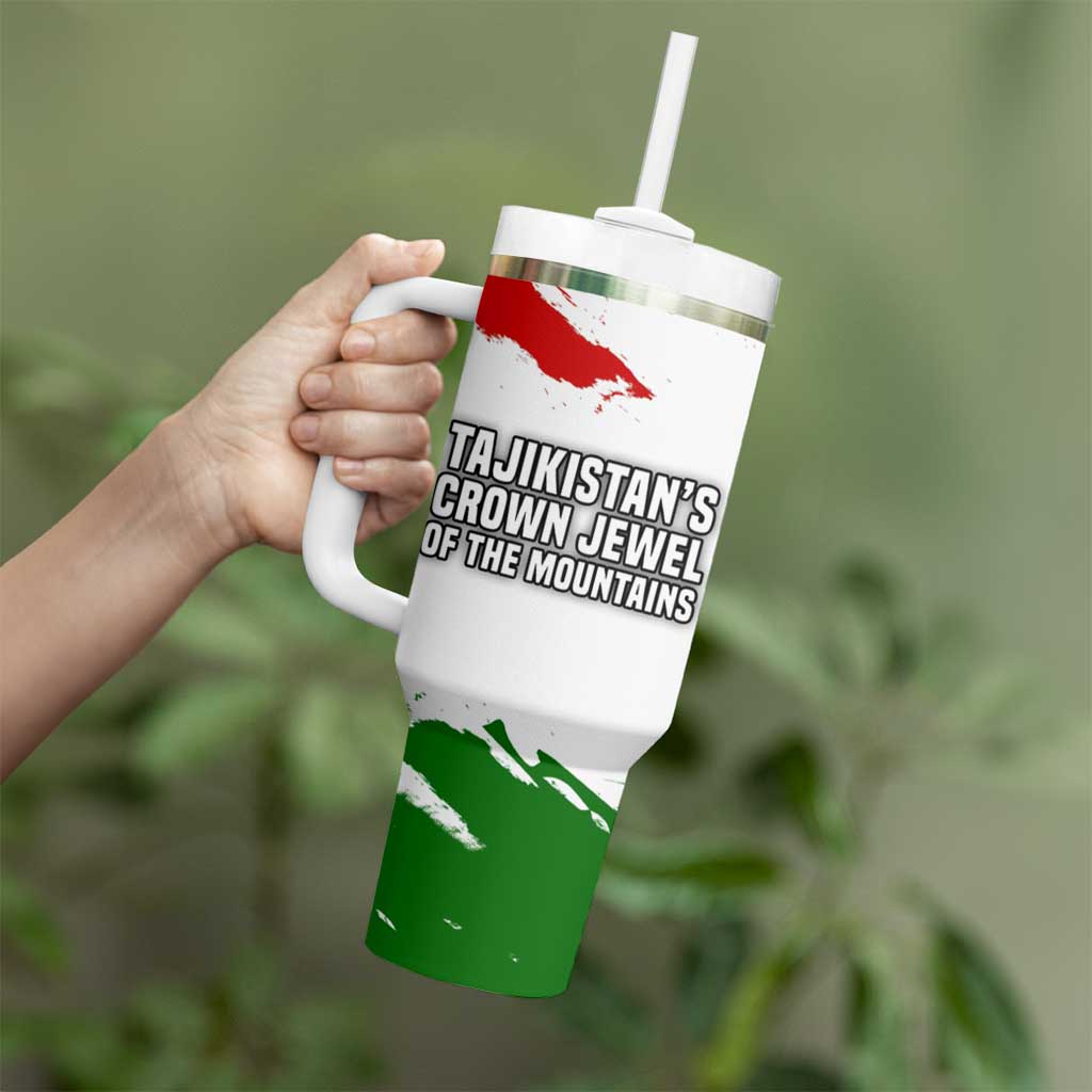 Tajikistan Tumbler With Handle Markhor with Red Green White Brushstroke Flag with Mountain Goat Design