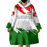 Tajikistan Wearable Blanket Hoodie Markhor with Red Green White Brushstroke Flag with Mountain Goat Design