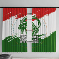 Tajikistan Window Curtain Markhor with Red Green White Brushstroke Flag with Mountain Goat Design