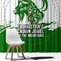 Tajikistan Window Curtain Markhor with Red Green White Brushstroke Flag with Mountain Goat Design