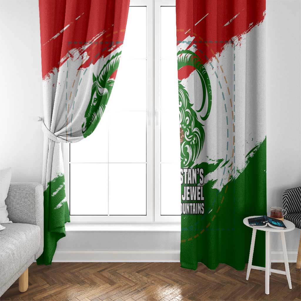 Tajikistan Window Curtain Markhor with Red Green White Brushstroke Flag with Mountain Goat Design