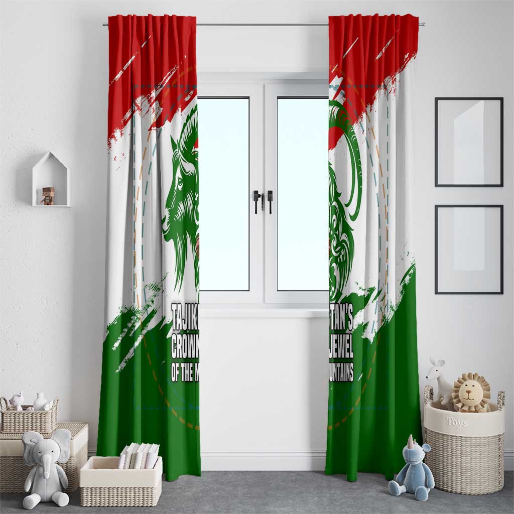 Tajikistan Window Curtain Markhor with Red Green White Brushstroke Flag with Mountain Goat Design