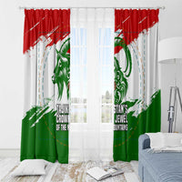 Tajikistan Window Curtain Markhor with Red Green White Brushstroke Flag with Mountain Goat Design