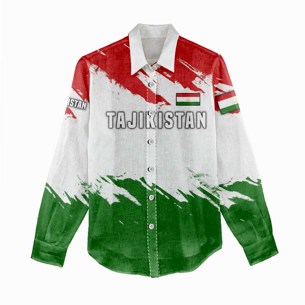 Tajikistan Women Casual Shirt Markhor with Red Green White Brushstroke Flag with Mountain Goat Design
