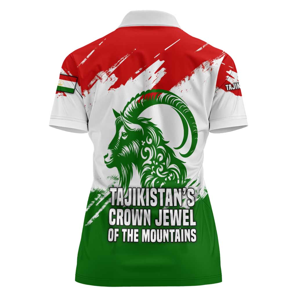 Tajikistan Women Polo Shirt Markhor with Red Green White Brushstroke Flag with Mountain Goat Design