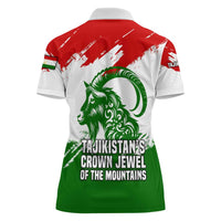 Tajikistan Women Polo Shirt Markhor with Red Green White Brushstroke Flag with Mountain Goat Design