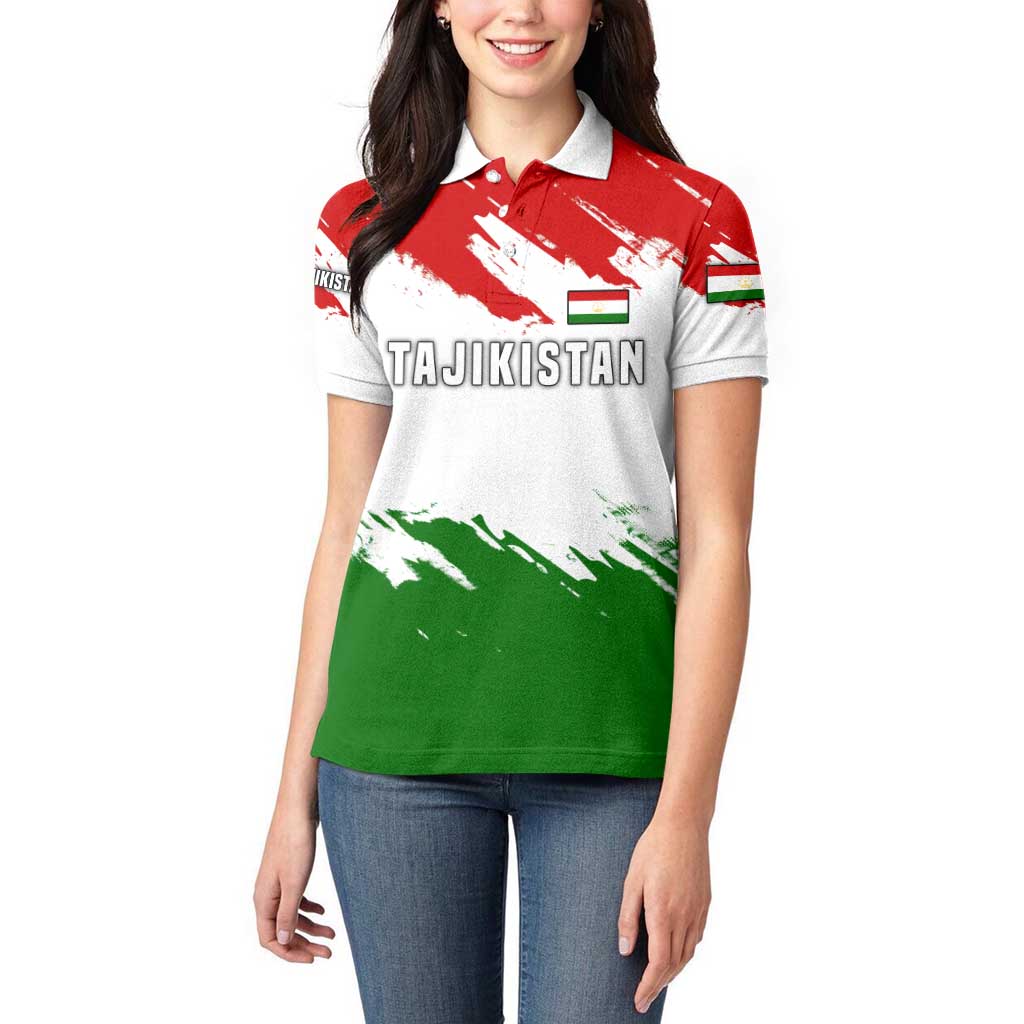 Tajikistan Women Polo Shirt Markhor with Red Green White Brushstroke Flag with Mountain Goat Design