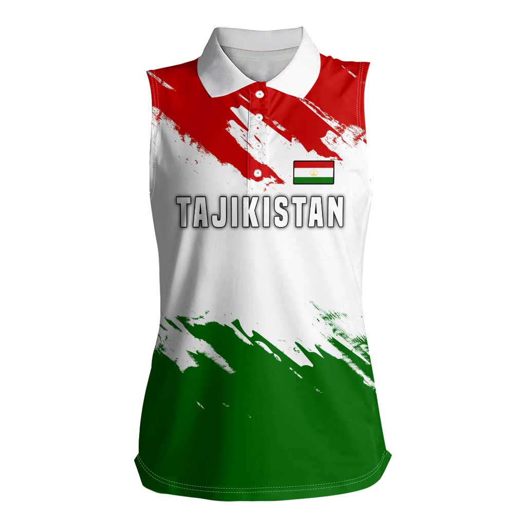 Tajikistan Women Sleeveless Polo Shirt Markhor with Red Green White Brushstroke Flag with Mountain Goat Design