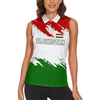 Tajikistan Women Sleeveless Polo Shirt Markhor with Red Green White Brushstroke Flag with Mountain Goat Design