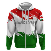 Tajikistan Zip Hoodie Markhor with Red Green White Brushstroke Flag with Mountain Goat Design