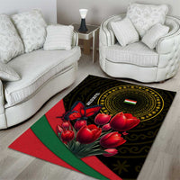 Tajikistan Area Rug Tulip with Red Floral Butterfly with Black Gold Folk Pattern