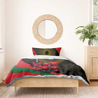 Tajikistan Bedding Set Tulip with Red Floral Butterfly with Black Gold Folk Pattern