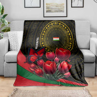 Tajikistan Blanket Tulip with Red Floral Butterfly with Black Gold Folk Pattern