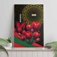 Tajikistan Canvas Wall Art Tulip with Red Floral Butterfly with Black Gold Folk Pattern