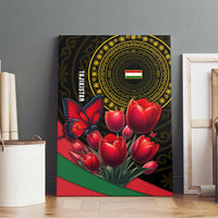 Tajikistan Canvas Wall Art Tulip with Red Floral Butterfly with Black Gold Folk Pattern