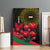 Tajikistan Canvas Wall Art Tulip with Red Floral Butterfly with Black Gold Folk Pattern