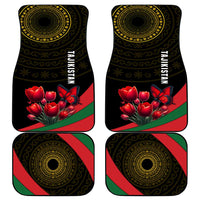 Tajikistan Car Mats Tulip with Red Floral Butterfly with Black Gold Folk Pattern