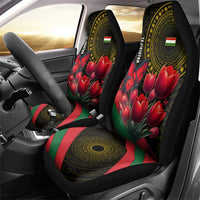 Tajikistan Car Seat Cover Tulip with Red Floral Butterfly with Black Gold Folk Pattern