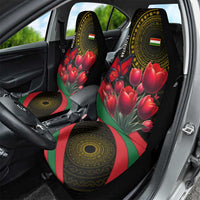 Tajikistan Car Seat Cover Tulip with Red Floral Butterfly with Black Gold Folk Pattern