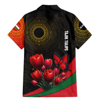 Tajikistan Family Matching Mermaid Dress and Hawaiian Shirt Tulip with Red Floral Butterfly with Black Gold Folk Pattern