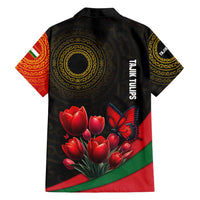 Tajikistan Family Matching Tank Maxi Dress and Hawaiian Shirt Tulip with Red Floral Butterfly with Black Gold Folk Pattern